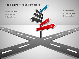 十字路指向路标PPT模板免费下载