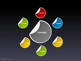 六部分总分关系的便签纸幻灯片模板下载