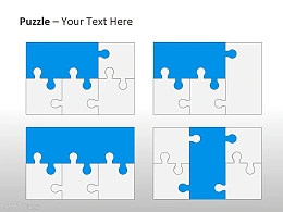 蓝白拼图四部分PPT模板下载