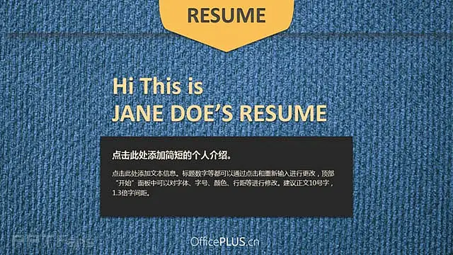 布纹背景个人简历PPT模板下载_预览图1