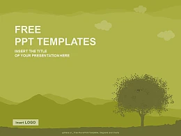 树型轮廓背景远山PPT模板下载