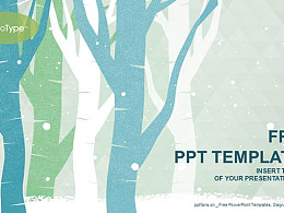 风雪中的树艺术水彩画PPT模板下载