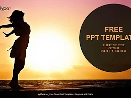 享受夕阳的女生PPT模板下载