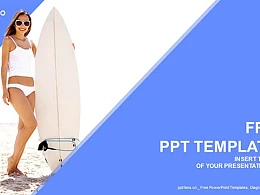 生活写意/冲浪的少女蓝色PPT模板下载