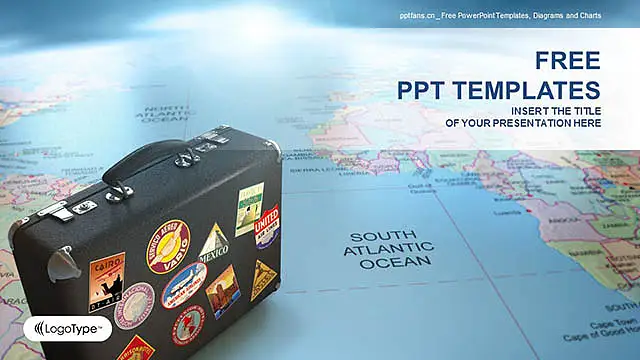 贴满标签的旅行箱背景世界地图PPT模板下载_预览图4