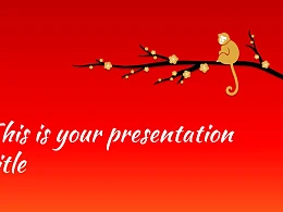 猴年春节中国红背景梅花PPT模板