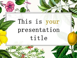 花草彩绘图案风格PPT模板下载