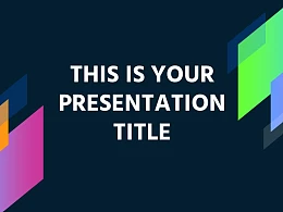 超绚丽商务风-深蓝背景彩色四边形花边PPT模板下载