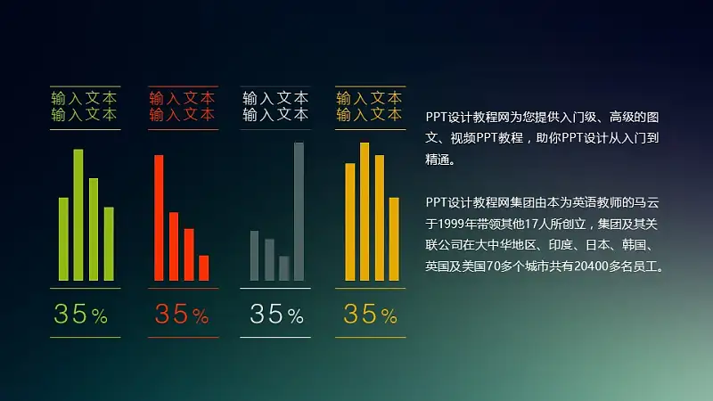 四个不同颜色的扁平化柱状图PPT素材_预览图1