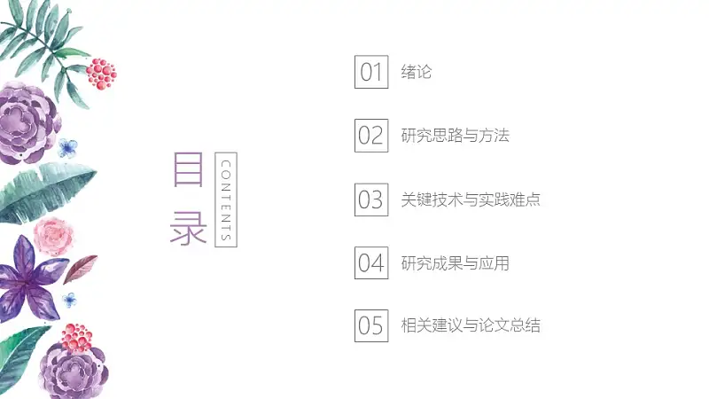 小清新水彩花卉毕业答辩PPT模板_预览图2