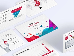 飞舞的纸屑简约抽象商务风年终总结iSlide PPT模板下载