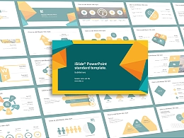 蓝黄色块拼接商务办公通用主题PPT模板下载