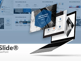 黑白建筑蓝色时尚商务通用主题PPT模板下载