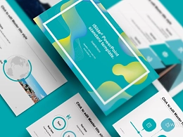 清新蓝绿曲线弧形商务通用PPT模板下载