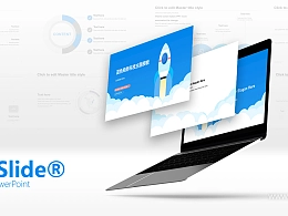 蓝色的火箭简约商务科技主题PPT模板下载